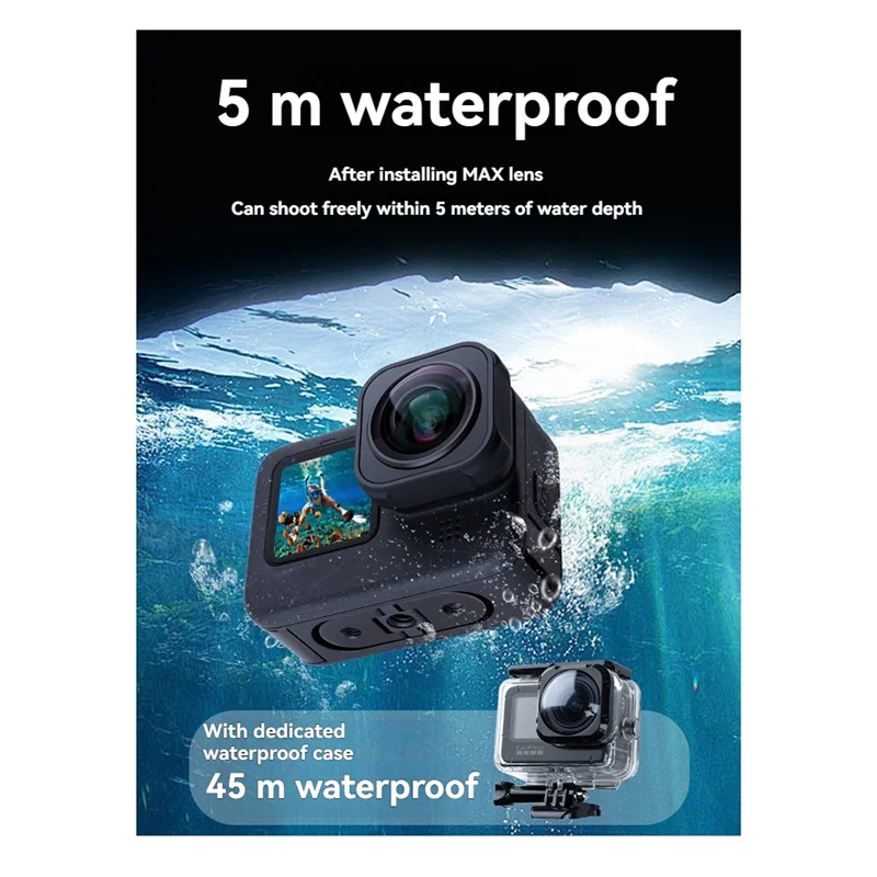-N07R 155 °   Gopro 12, 11, 10, 9용 최대 광각 렌즈 방수 케이스 포함 방수 5M 흔들림 방지