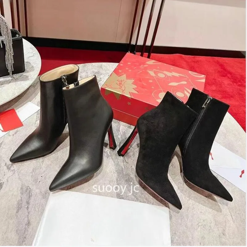 

Designer high quality women's boots, red sole shoes hardware chain sexy fashion shoes