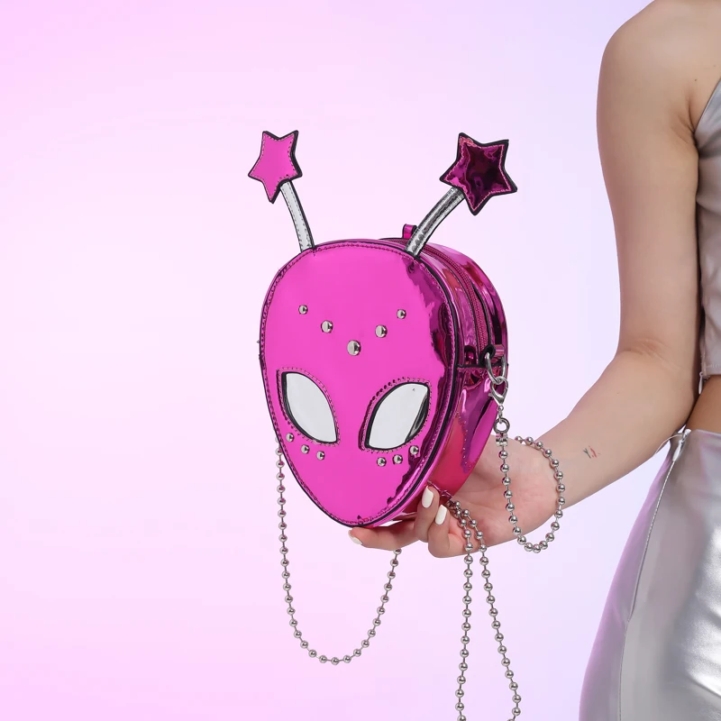 Alien Pattern Shoulder Bag PU Leather Halloween Purse for Women Chain Crossbody Messenger Bag Halloween Female Girls Chic Purse 5