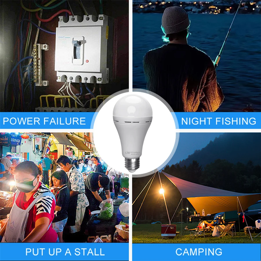 LED 충전식 전구 고휘도 7W 9W 12W 15W 비상용 LED 램프 전구, 야외 캠핑, 가정용 정전, 현관등으로 사용 가능