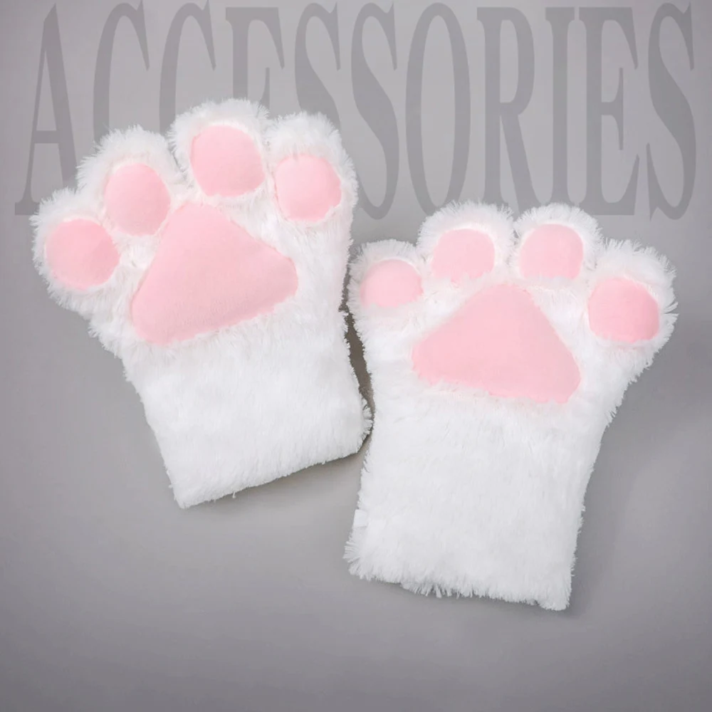 

Милые перчатки с кошачьими крапанами, плюшевые перчатки с лапами, зимние теплые короткие перчатки без пальцев, пушистый медведь, кот, костюм для косплея, перчатки с полпальца