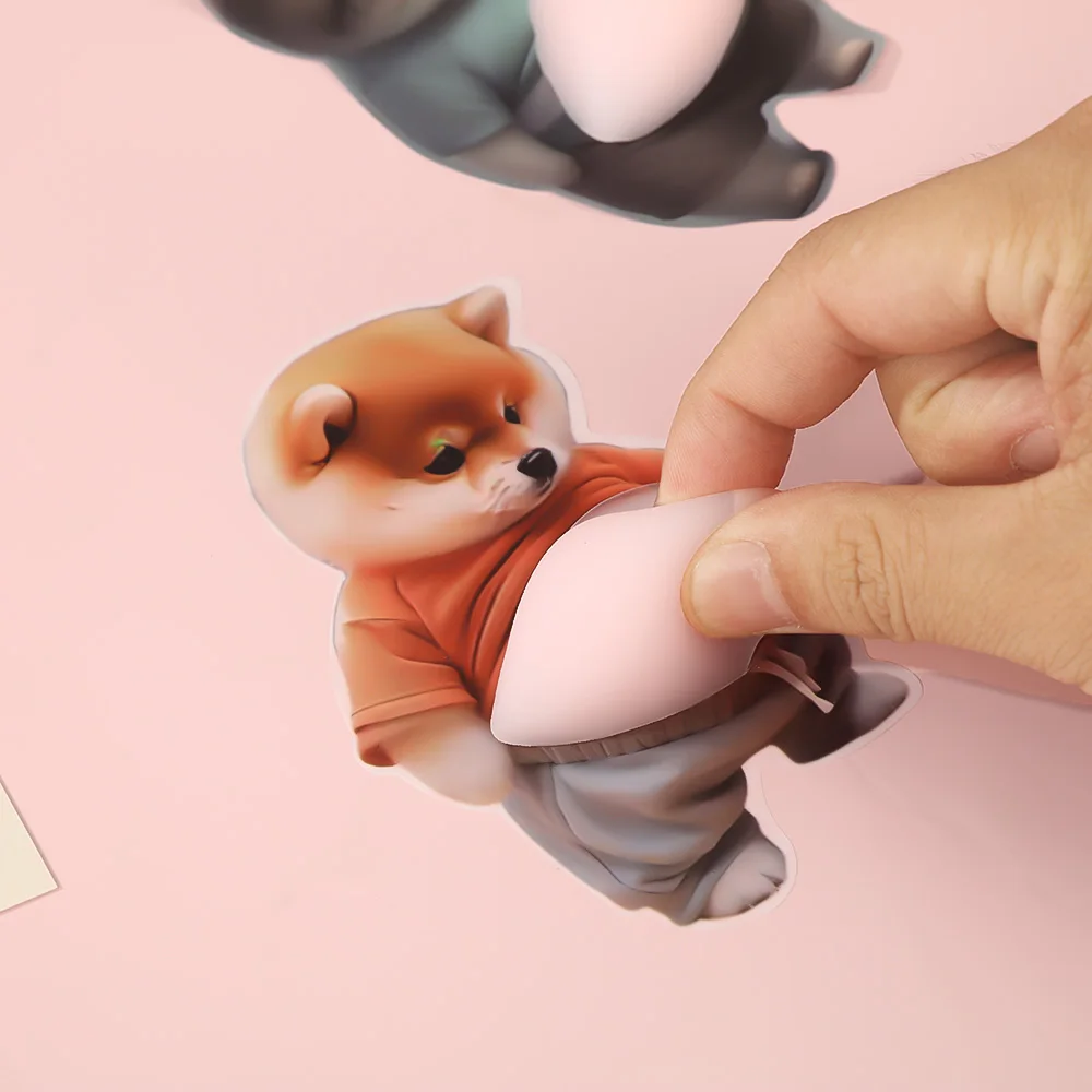 3D Shiba Inu Dog Belly Sticker-Cute puppy wearing orange outfit with soft pink background silicone self-adhesive
