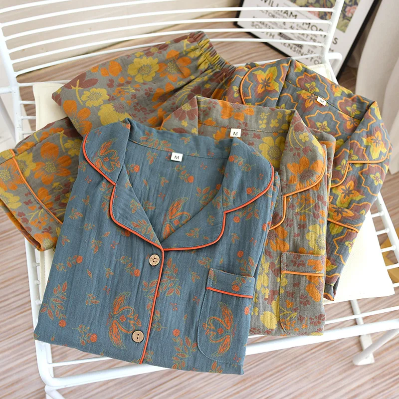 Double Layer Women's Underwear Pyjama Set Sleepwear Cotton Ladies Nightwear Room Wear Autumn New Two Piece Nightie Suit