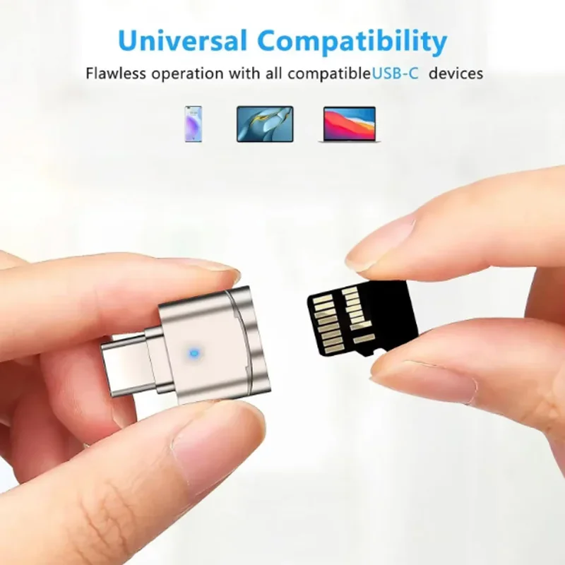 High-Speed USB C TF Card Reader with LED Indicator