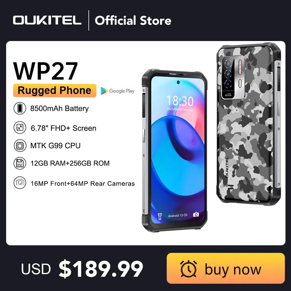 [Prima Mondiale] Oukitel Wp27 Smartphone Robusto 12Gb + 256Gb 6.78 "Fhd + 8500 Mah Android 13 Cellulare 64Mp Mtk G99 Cellulare