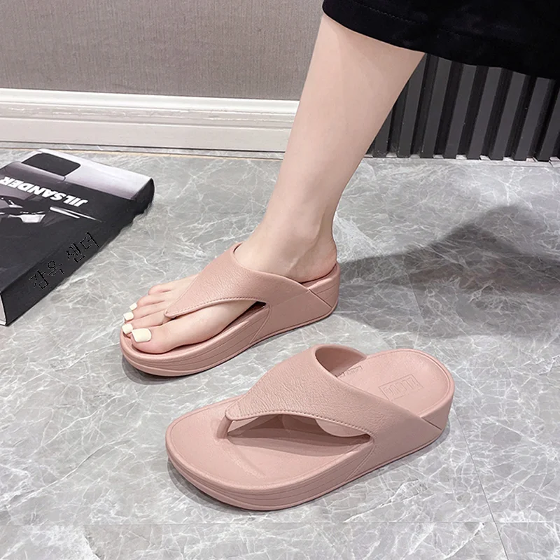 여성 여름 캐주얼 미끄럼 방지 방수 실내 겉옷 증가 해변 플립 플롭 부드러운 바..