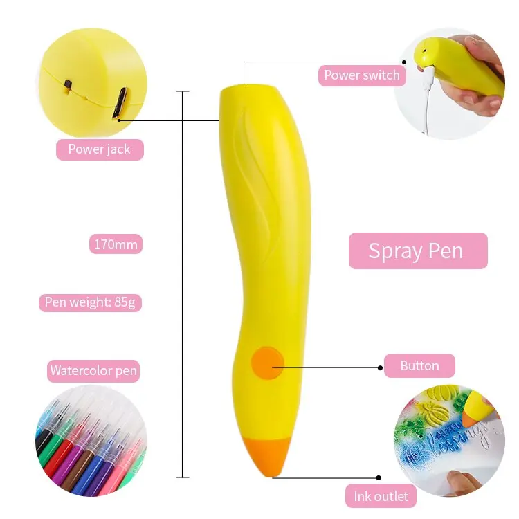 어린이 전기 잉크젯 펜, 매직 컬러 그래피티 선물 세트, 세척 가능한 DIY 잉크젯 펜, 페인팅 도구