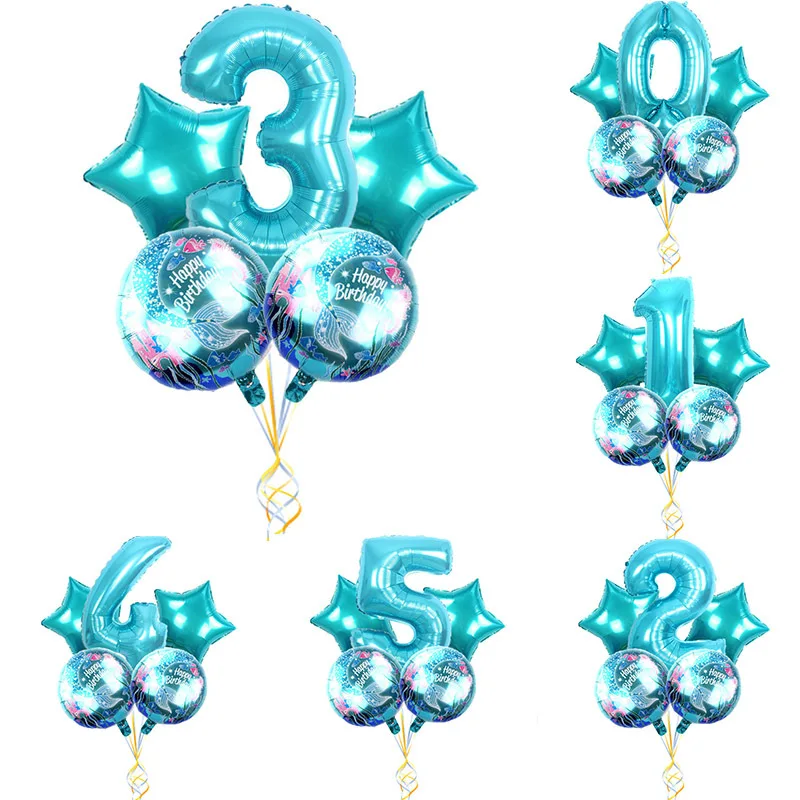 

Birthday Balloon Mermaid Number Balloon Set Children's Birthday Party Anniversary Celebration Background Decoration Wholesale
