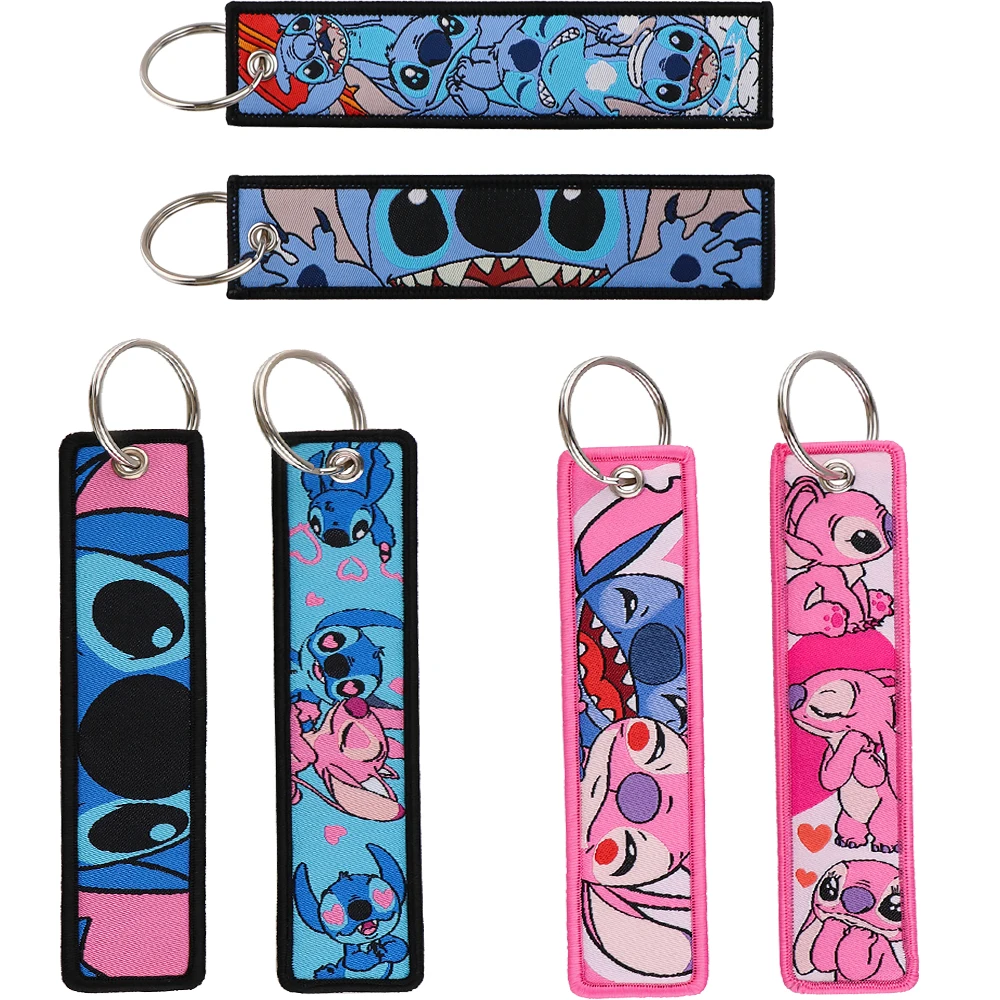 Disney Lilo&stitch Cartoon Embroidery Key Fobs Key Tags Keychain For Women