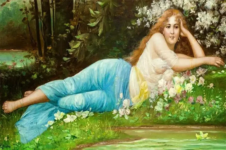 thumbnail image 1 of Reproducciones de pinturas de Hans Zatzka, estética renacentista, impresiones, póster, dama noble en el jardín, pintura en lienzo, arte de pared, cuadros, 1 of 5