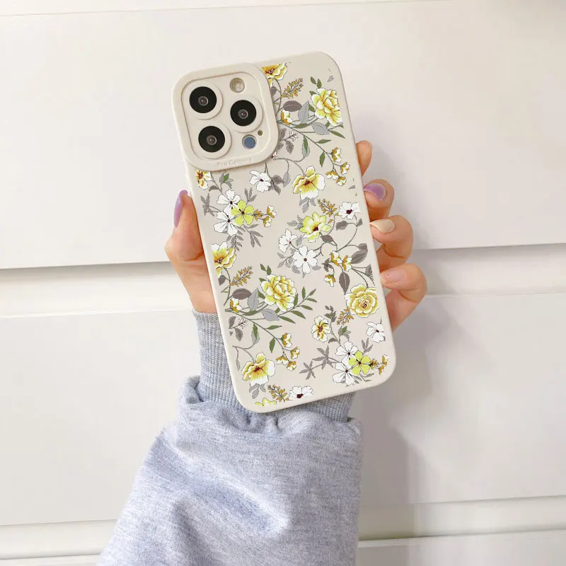 Retro Spring Bloom Flowers Phone Case For iPhone 11 7 8 Plus SE 2020 14Plus 12 13 Pro Max X XR XS Soft Silicone Back Cover Funda
