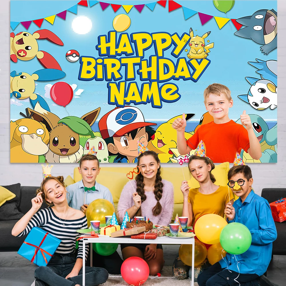 Pokemon Party Backdrop Decoration Pikachu Theme Birthday Background Kids Boy Baby Shower Anime Banner Poster photo backdrop party decoration covers