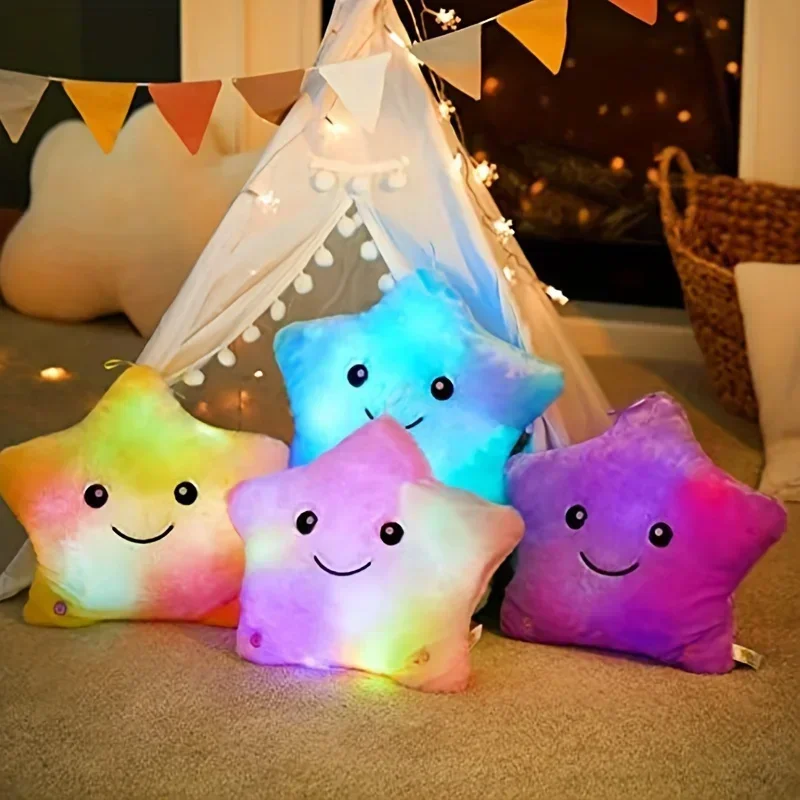 Five-pointed star Luminous Pillow Soft Stuffed Plush Glow Colorful Star Cushion LED Light Toys For Children Kids Birthday Gifts