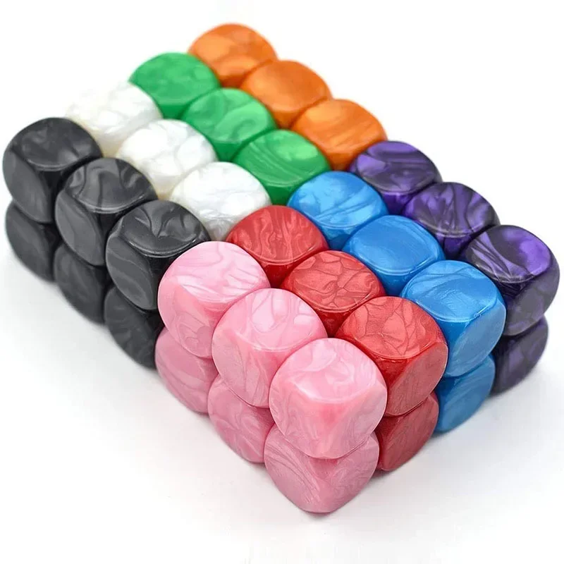 New 48pcs Acrylic Six-sided Blank Dice 16mm Color Pearl Pattern Round Role DIY Games Printing Dices Funny Board Games Accessory