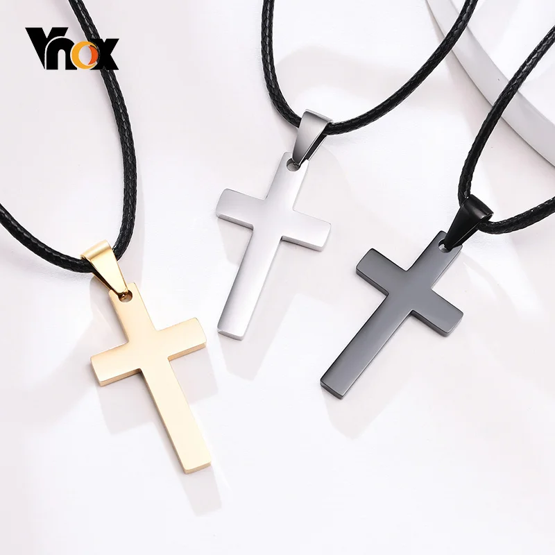Vnox Einfache schlichte Kreuz-Gebet-Anhänger-Halsketten für Männer, Anti-Allergie-Edelstahl-Schmuck mit religiösem Glaube