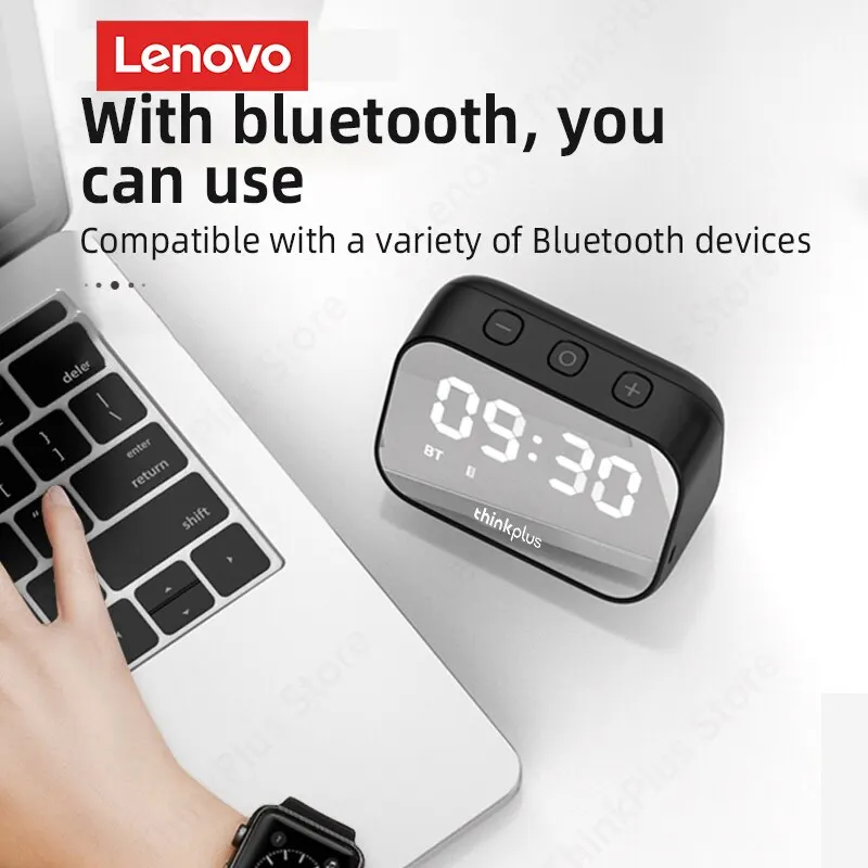 Portable speaker Lenovo TS13 Wireless BT Subwoofer Stereo 9D Surround LED Digital Smart Alarm Clock Mirror Design