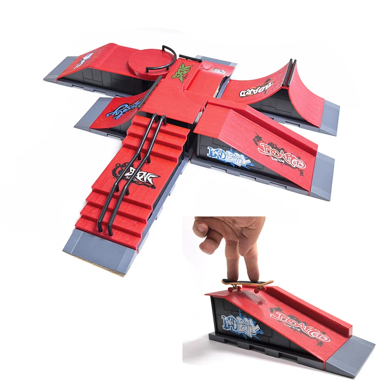 Finger Skateboard Toys Fingerboard Set Professional Finger Skateboard Sets Skate Park Ramp Deck Scene Venue Combination DIY Assemble Novelty Toys Kit Gift Kids Child