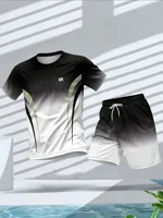 Ensemble T-shirt et short à col rond pour hommes, mode d'été, couleur personnalisée imprimée, confortable et respirant, vêtements de sport décontractés en plein air 1