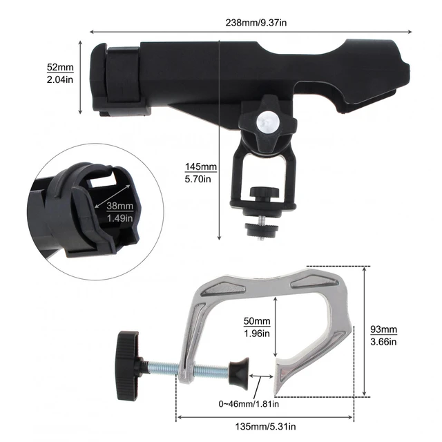 360 Degree Adjustable Large Clamp Opening Serviceable Fishing Boat Rods  Holder, Fishing Rod Racks Folding Holder