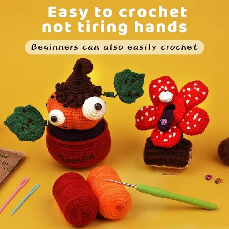3PCS Monster Beginner Crochet Kit, Crochet Starter Kit, Kits with Video Tutorials Yarn Hooks for DIY Craft Gift