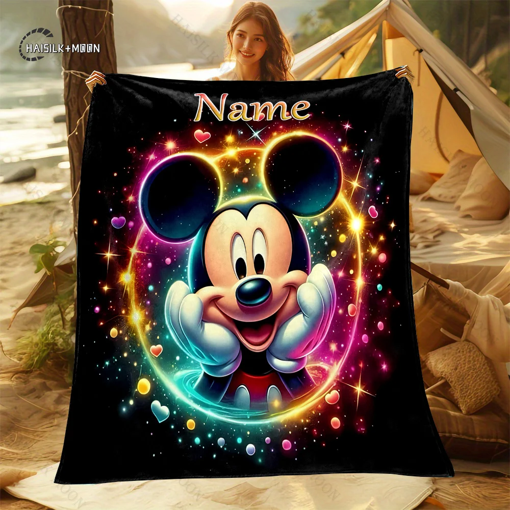 1PC Custom Name Disney Mickey Minnie Mouse Printed Blanket, All-Season Multi-Use for Nap, Camping,Travel, Sofa Machine Washable 6