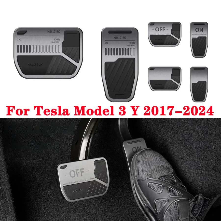 For Tesla Model 3 Model Y 2017-2024 HALOBLK Non-Slip Performance Foot Pedals, Alloy Sporty Brake Gas Pedal Accessories