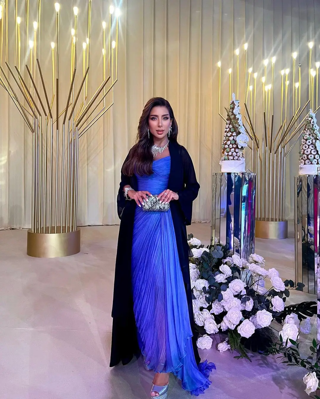 

Saudi Arabia Women's Prom Dresses Mermaid Blue Chiffon Long Simple Party Dress Floor Length Formal Evening Dress