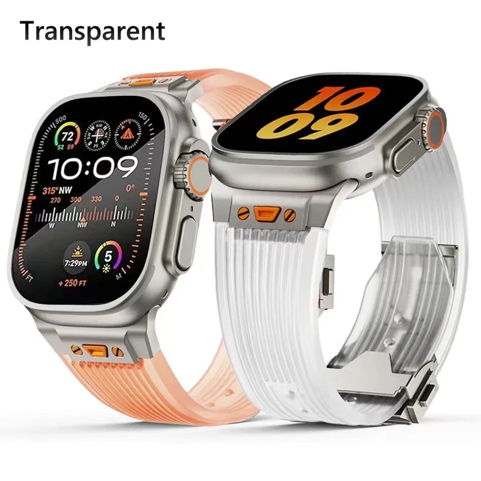 애플 워치용 투명 실리콘 밴드, 울트라 2, 49mm, 42mm, 44mm, 스포츠 스트랩, 아이워치 시리즈 9, 8, 7, 45mm, se 6, 5, 4, 투명 팔찌