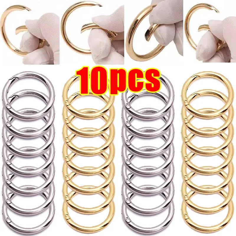 10Pcs Metal O-shaped Ring Spring Clasps Openable Round Carabiner Keychain Bag Clips Hook Dog Chain Buckles Connector DIY Jewelry