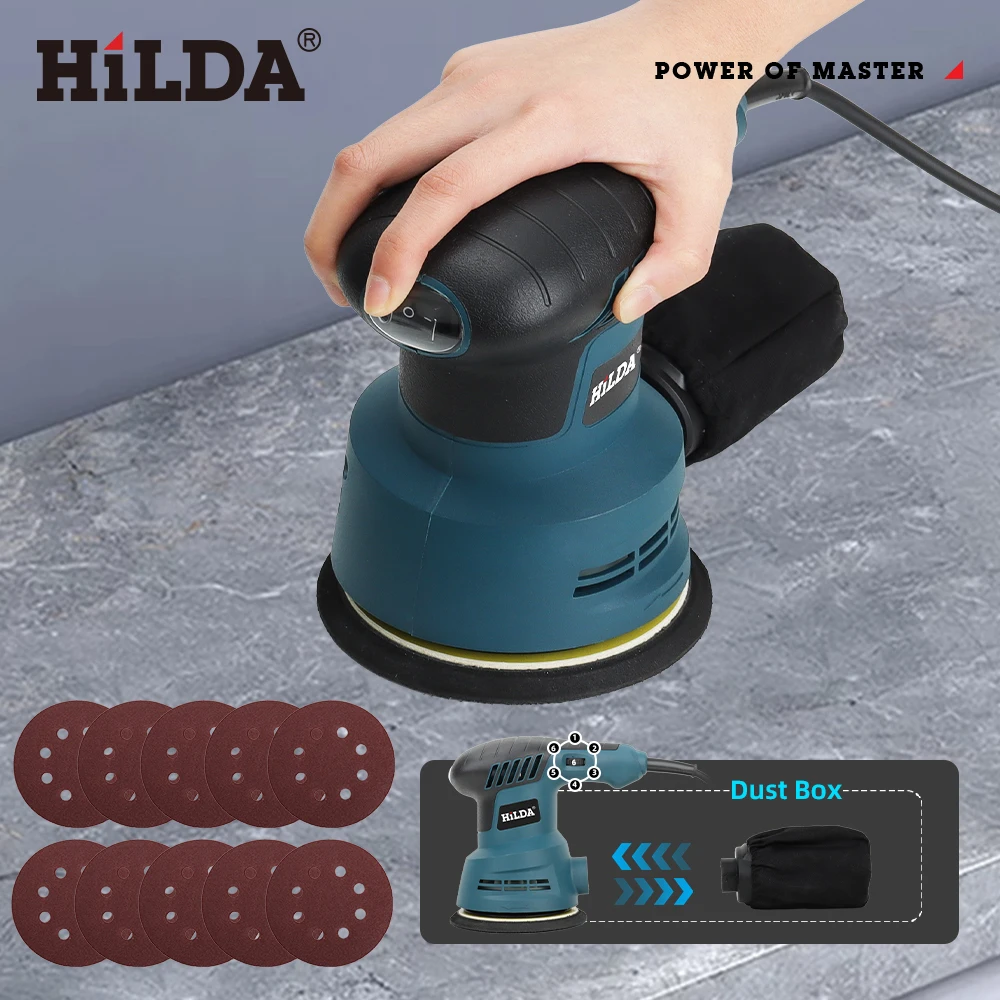 Electric Sander Cordless Sander HILDA 5-Inch Random Orbit Sander 6 Variable Speeds 6000 to 13000 RPM Woodworking Dust Box