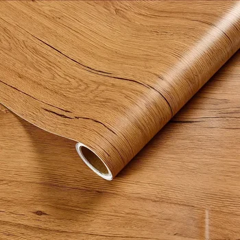 แผ่นไม้ Grain Retro Faux ไม้วอลล์เปเปอร์ม้วนกันน้ํา PVC Self Adhesive สติ๊กเกอร์ติดผนังไวนิลที่ถอดออกได้ร้านอาหารวอลล์เปเปอร์ 14