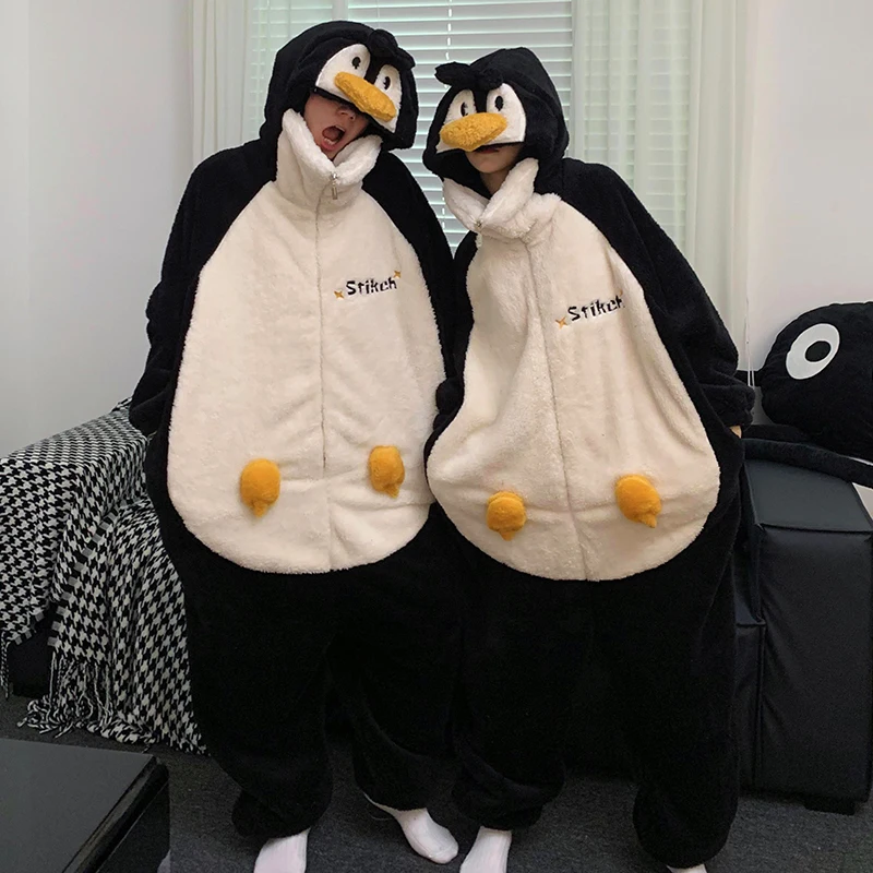Piyama pasangan Penguin indah jumpsuit Wanita Pria baju tidur