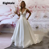 Eightale New Wedding Dresses V-Neck Appliques Lace Customized A-Line Satin Princess Bridal Gown White Ivory hochzeitskleid 1