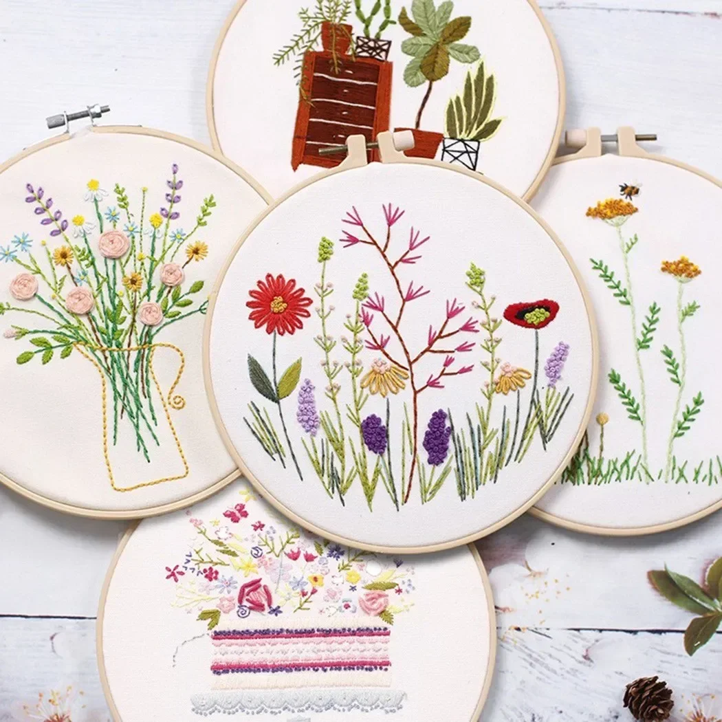 DIY Embroidery Cross Stitch Needlework Tools Beginners Home Sewing HandCraft Embroidery Set Flowers Plants Pattern DIY Craft cross stitch