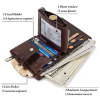 KAVIS RFID Genuine Cowhide Leather Wallet With Coin Pocket For Men Money Card Holder Purse Short Casual Zipper Bifold 2