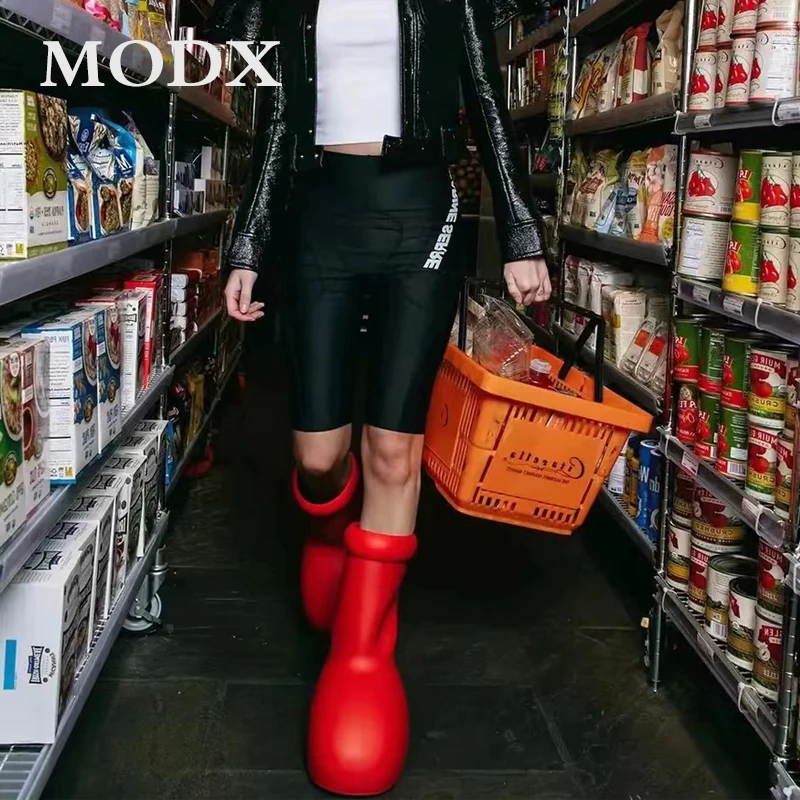 

Big Red Boots 2023 New Thick Bottom Round Toe Balloon-like Casual Knee High Boots Fashio Cartoon Women Men Runway Shoes Cute