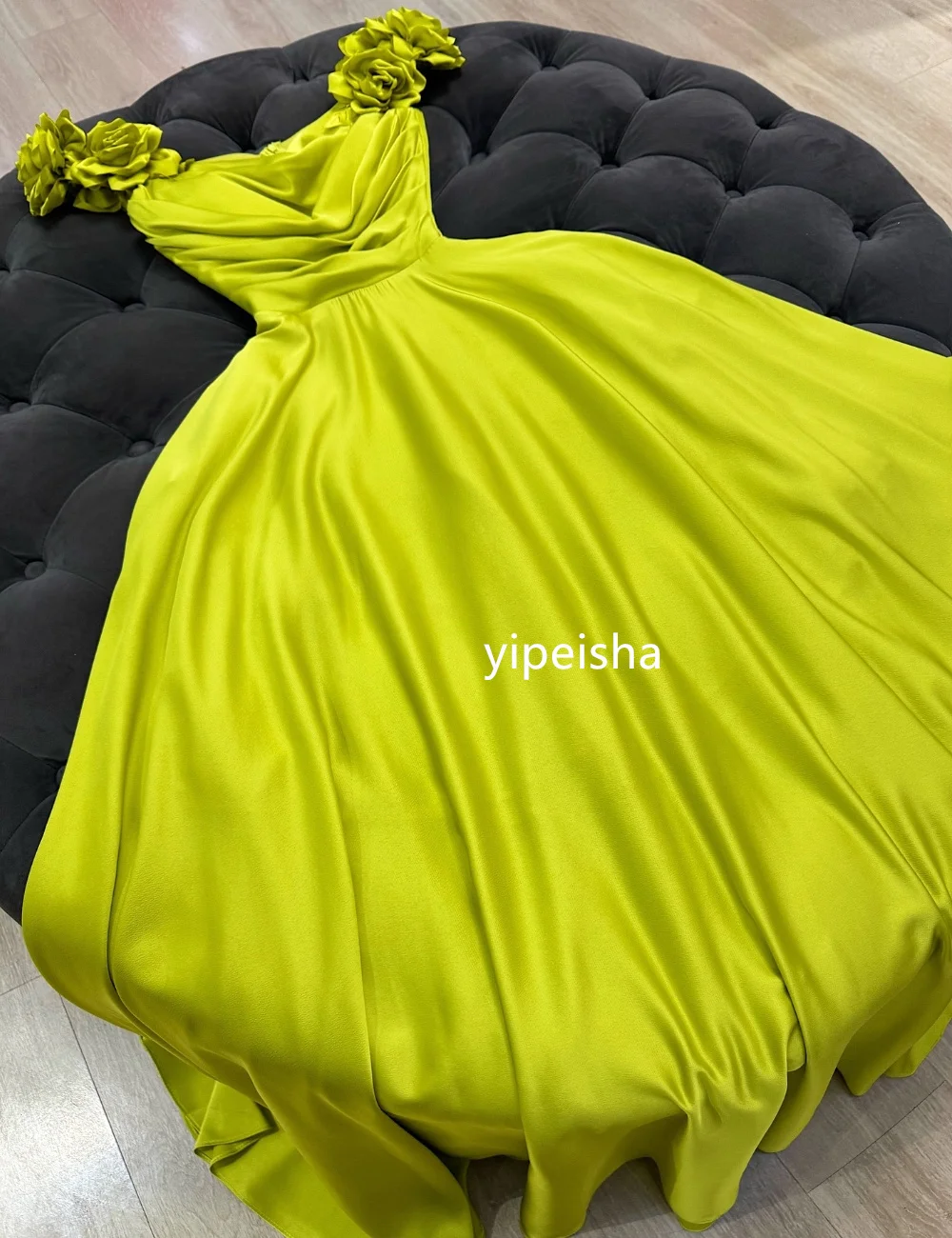 Fashion Pleat Handmade Flower A-line Square Neck Long Dresses Cocktail Dresses Sizes Available Exquisite Modern Style