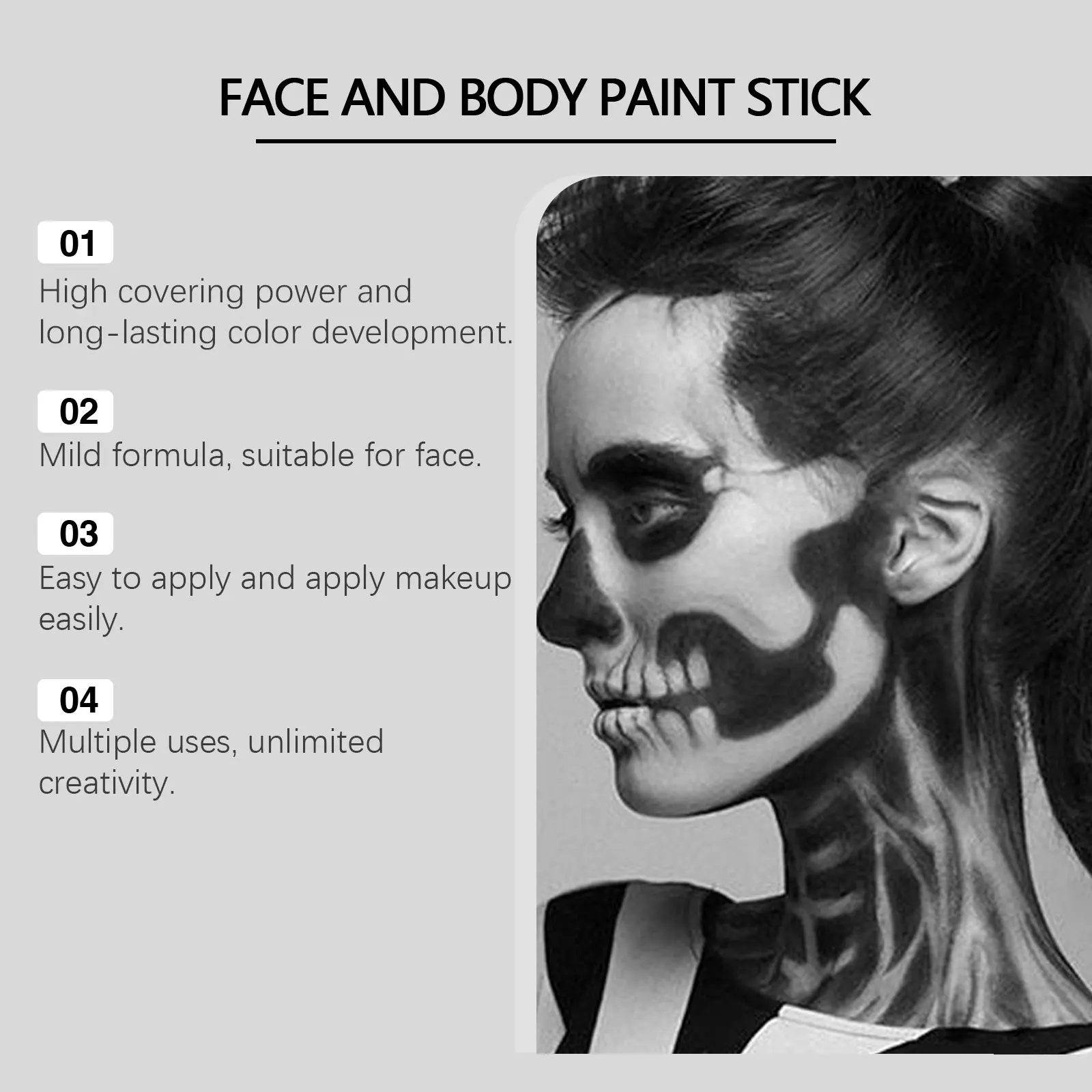 Halloween Black White Face Painting Kit Lasting Waterproof Color Smooth Draw Quick Dry DIY Body Art Painting Pigment Makeup Set 5