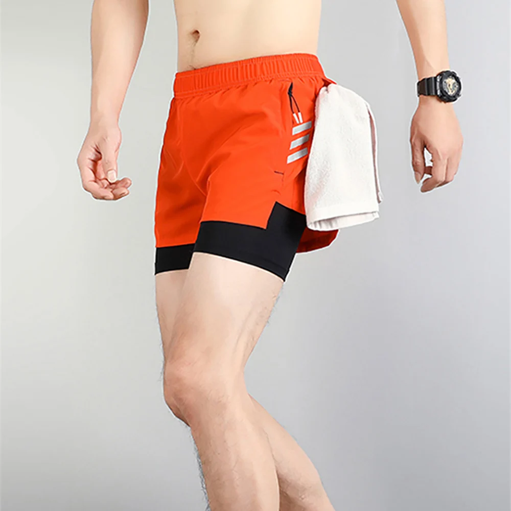 Marathon Running Shorts Men 2 In 1 Quick Dry Workout Training Fitness Jogging Multi-Pocket Man Gym Sport Shorts
