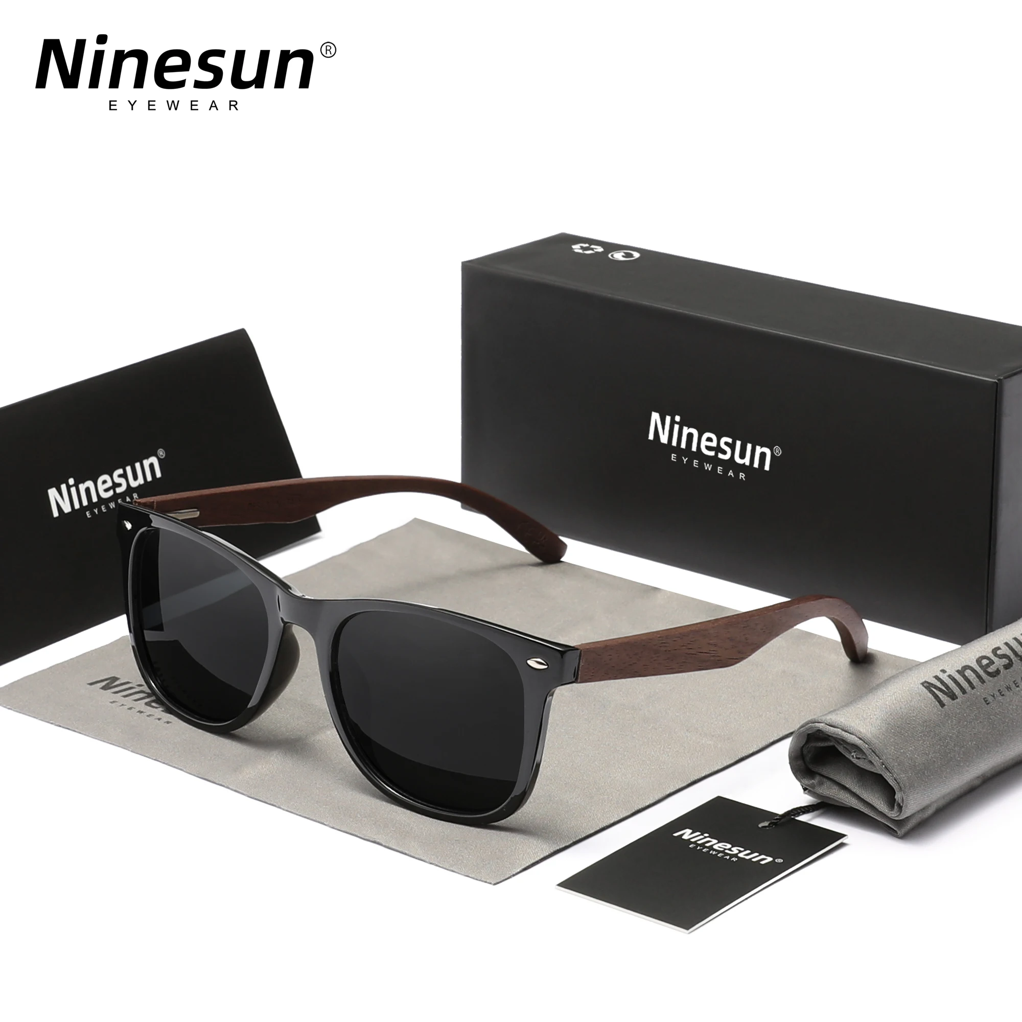 RBsunny 클래식 월넛 선글라스 남성용, 나무 편광 안경, 수제 UV400 보호 안경, 반사 방지, 레트로