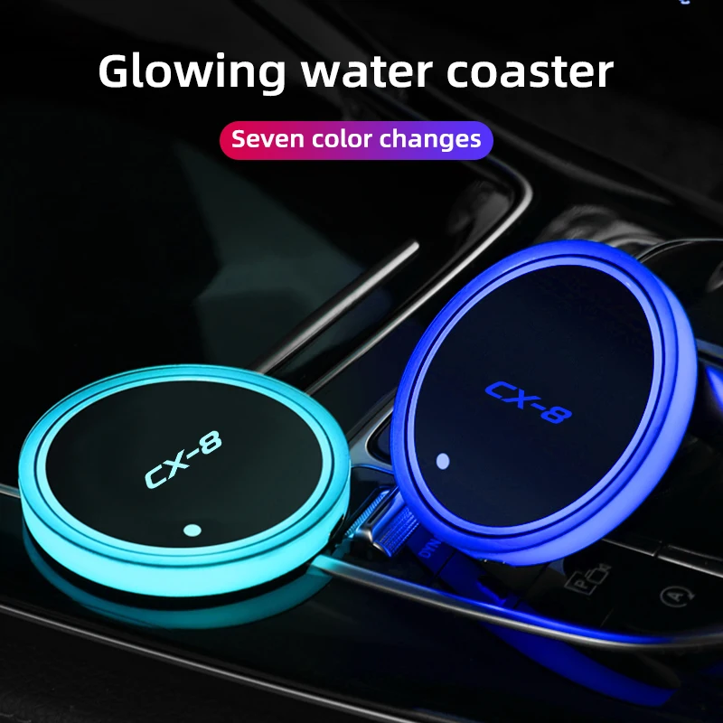 

Car Luminous Water Cup Mat For Mazda CX-8 Non-Slip Mat Car colorful Modification Ambience Light car interior accessories style