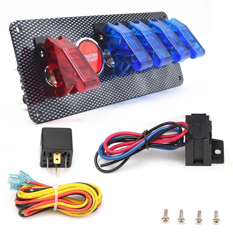 

Racing Car Ignition Switch Panel Relay Engine Start Push Button Blue LED Toggle 12V Universal