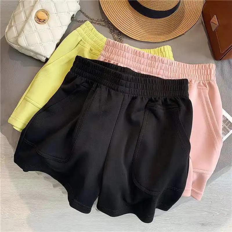 

Summer High Waist Pants With Pocket Yoga Shorts Women Sports Short Bottoms Elastic Waist Loose Biker Shorts Fashion Homewear Y2K