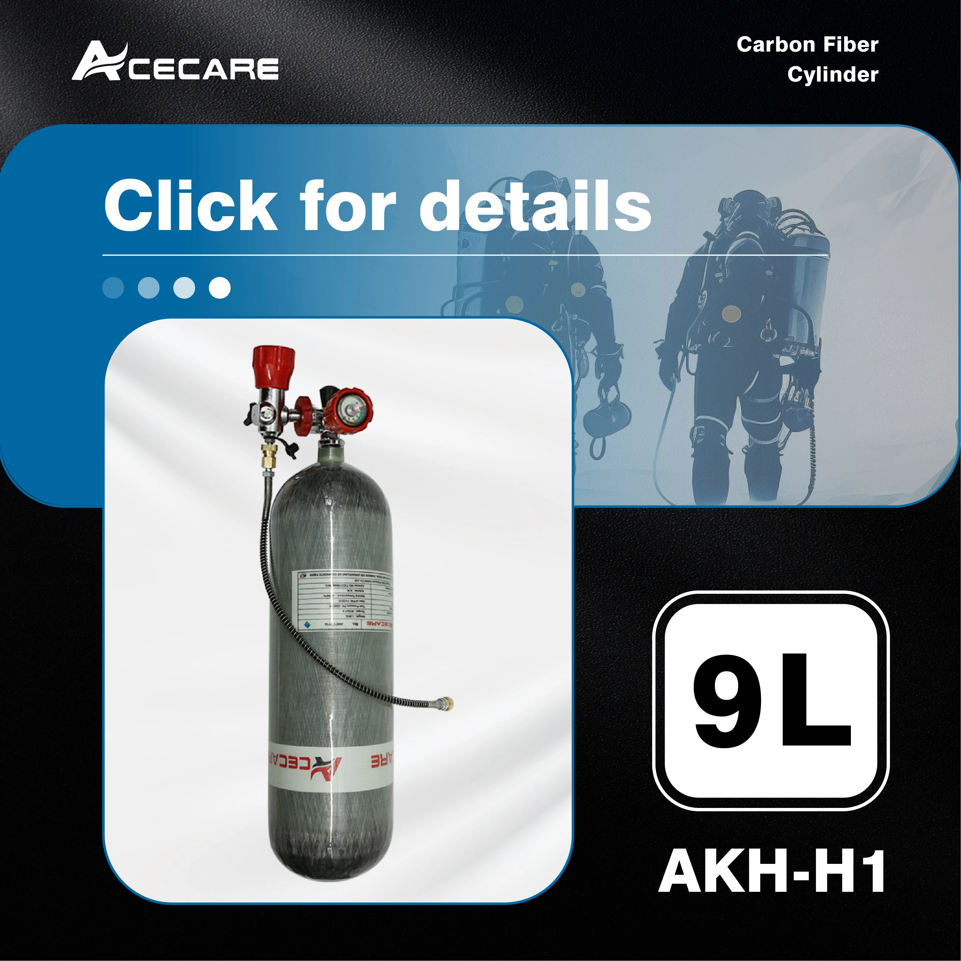

Acecare 300Bar 9L CE Scuba Carbon Cylinder HPA 4500Psi Air Tank Valve and Filing Station M18*1.5 Fire Safety and Diving