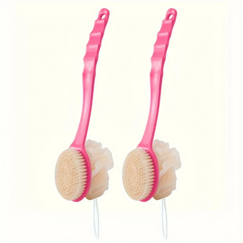 1 soft loofah brush and bristle bath body brush with curved long handle - odorless, manual exfoliating scrub suitable for full 6