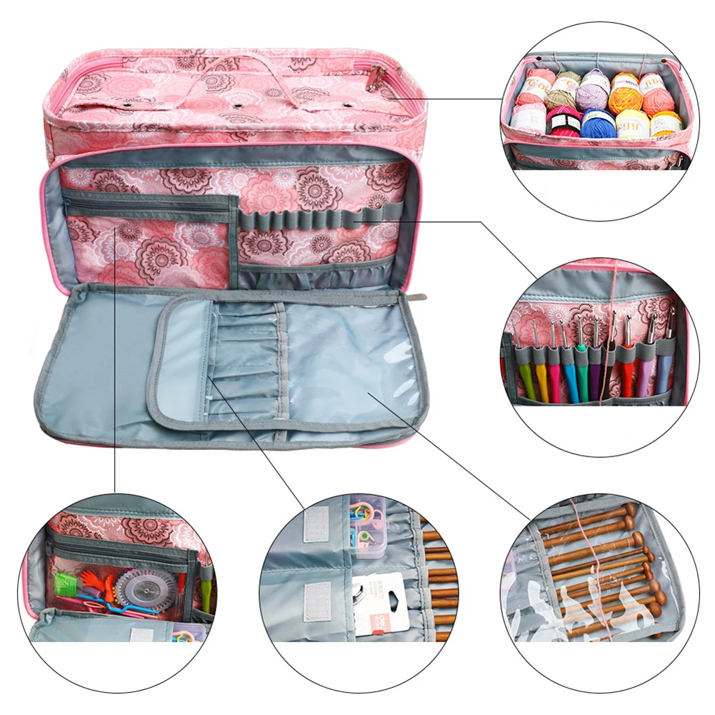 Yarn Storage Bag Oxford Cloth Knitting Crochet Tote for DIY Thread Wool Crochet Hooks Sewing Needles