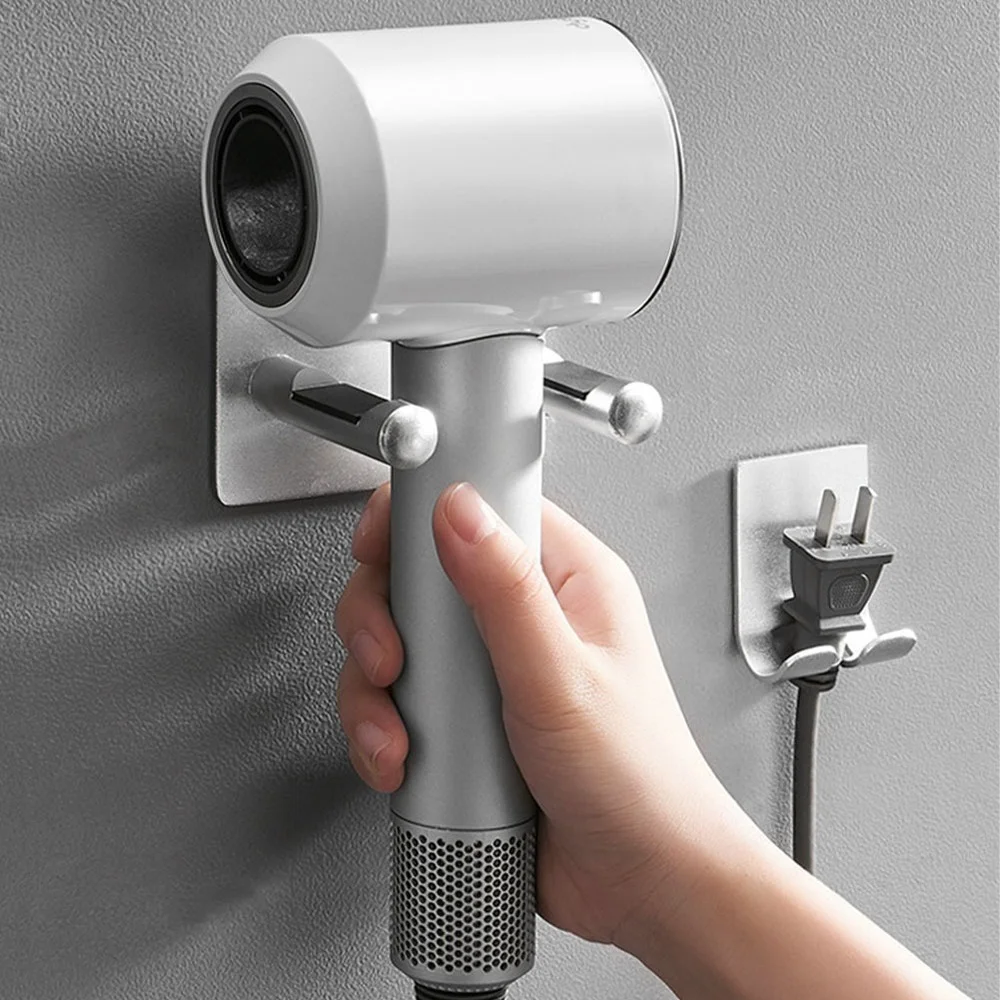 

Simple Hair Dryer Holder Rack Free Punch Storage Bracket Hanger Bathroom Silver Wall Mount Large Waterproof Storage Rack