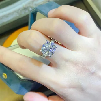 Luxury 5Carat D VVS1 Moissanite Wedding Ring S925 Silver Plated 18K White Gold Classcial Four Claws Engagement Ring GRA 6