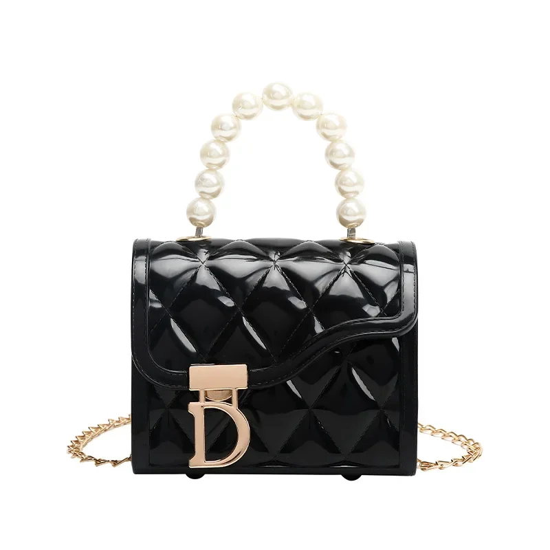 Women's Bag New Trend Fashion Lingge Embossed Chain Mini Jelly Small Square Bag Versatile Pearl Handbag ladies hand bags