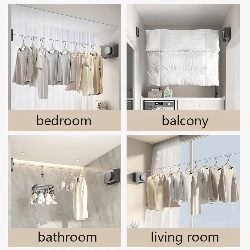 Wall-mounted Retractable Clothesline Laundry Hanger Clothes Drying Rack  Invisible Stretchable Clothes Line Bathroom Accessories - AliExpress